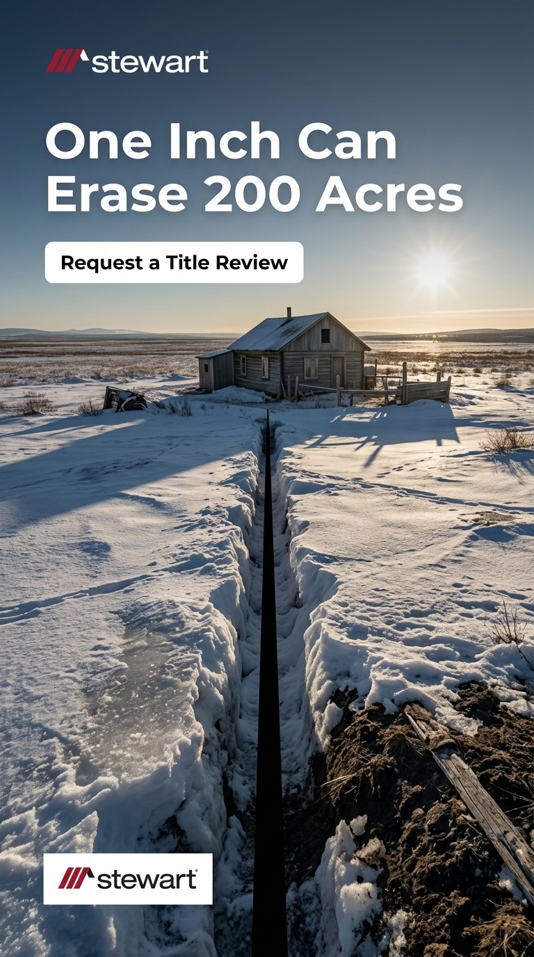 Raw, photojournalistic realism with macro detail on an inch-wide boundary marker that looms like a crevasse. Forced perspective makes the line appear to swallow a distant Alaskan homestead. High-contrast natural light, gritty textures of snow and soil, no CGI.